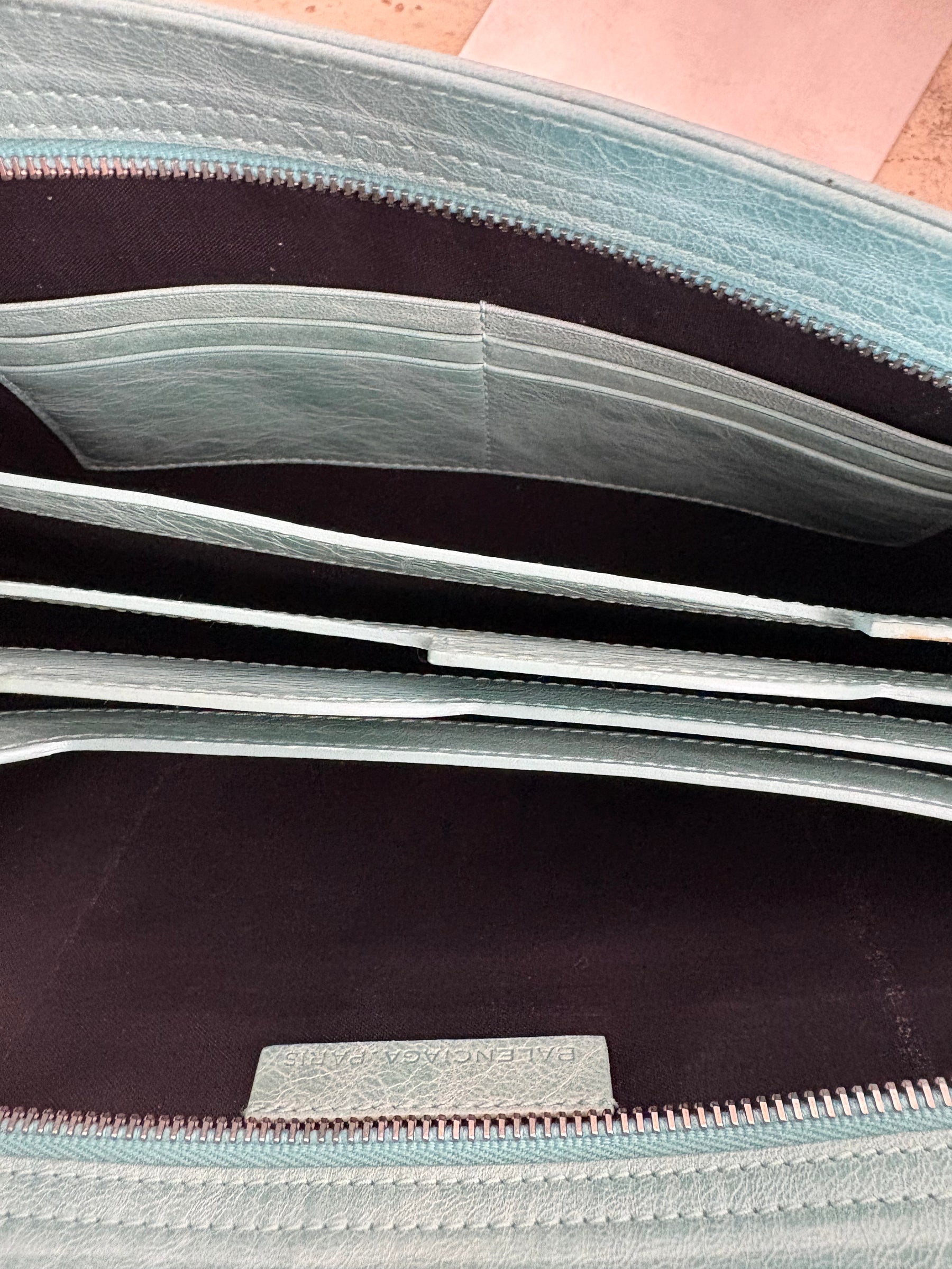 Balenciaga Mint Green Leather City Travel Clutch