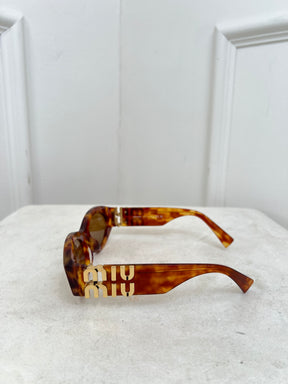 Miu Miu Tortoiseshell Oval Logo Arm Sunglasses