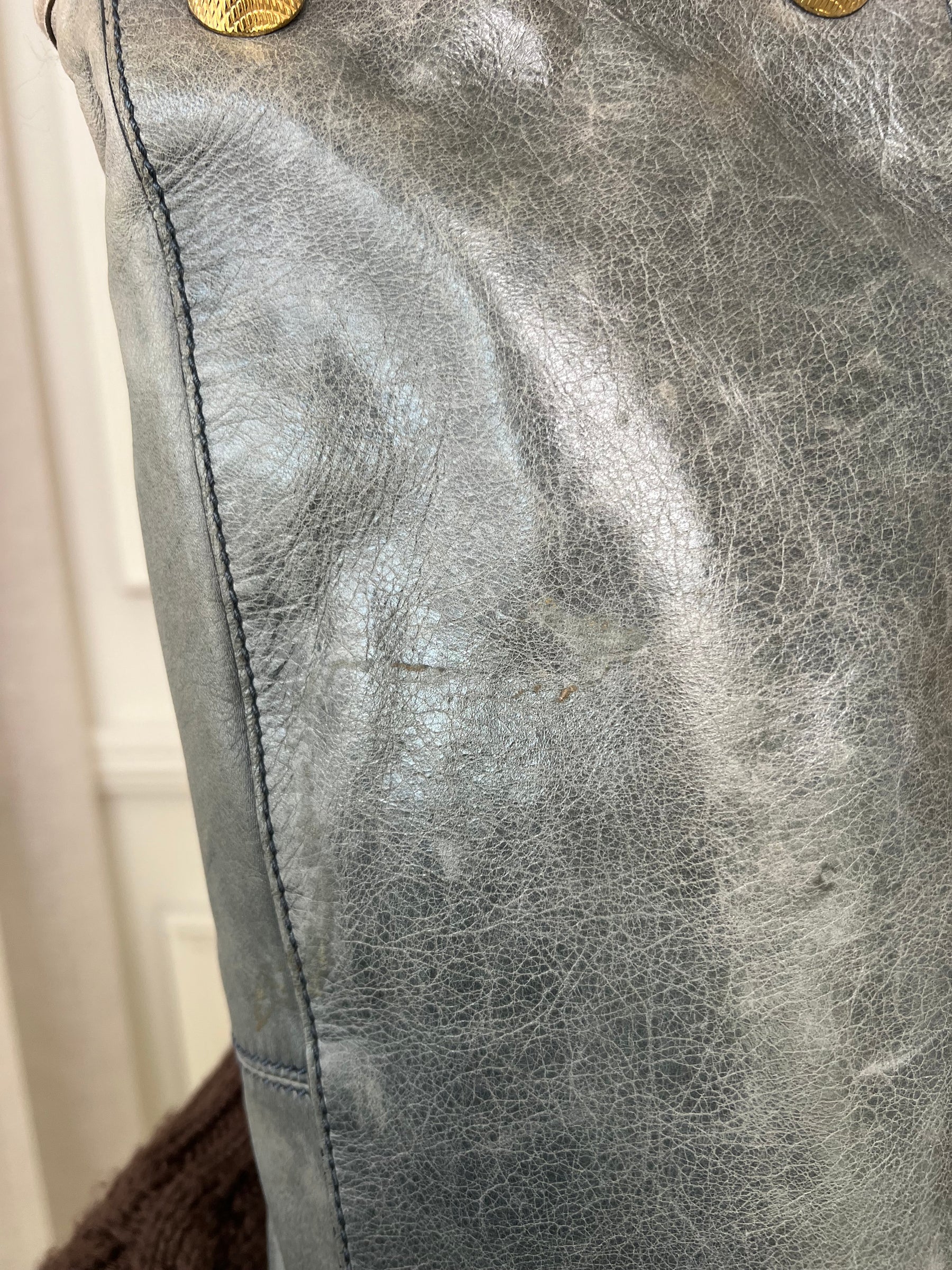 Balenciaga Grey Distressed City Bag Gold Tone Hardware
