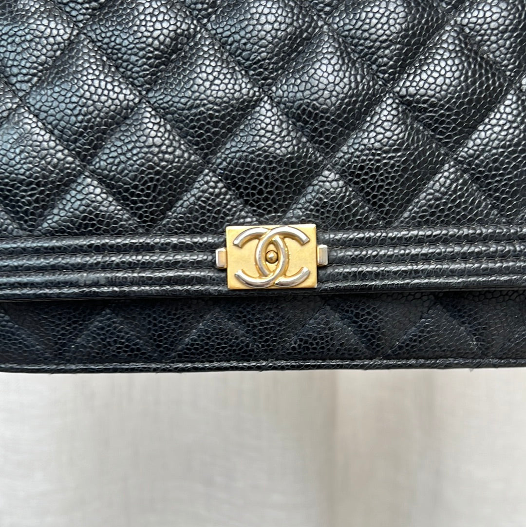 Chanel Black Caviar Boy Wallet On Chain