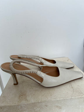 Bottega Veneta Cream Reptile Embossed Slingback Heels, 39