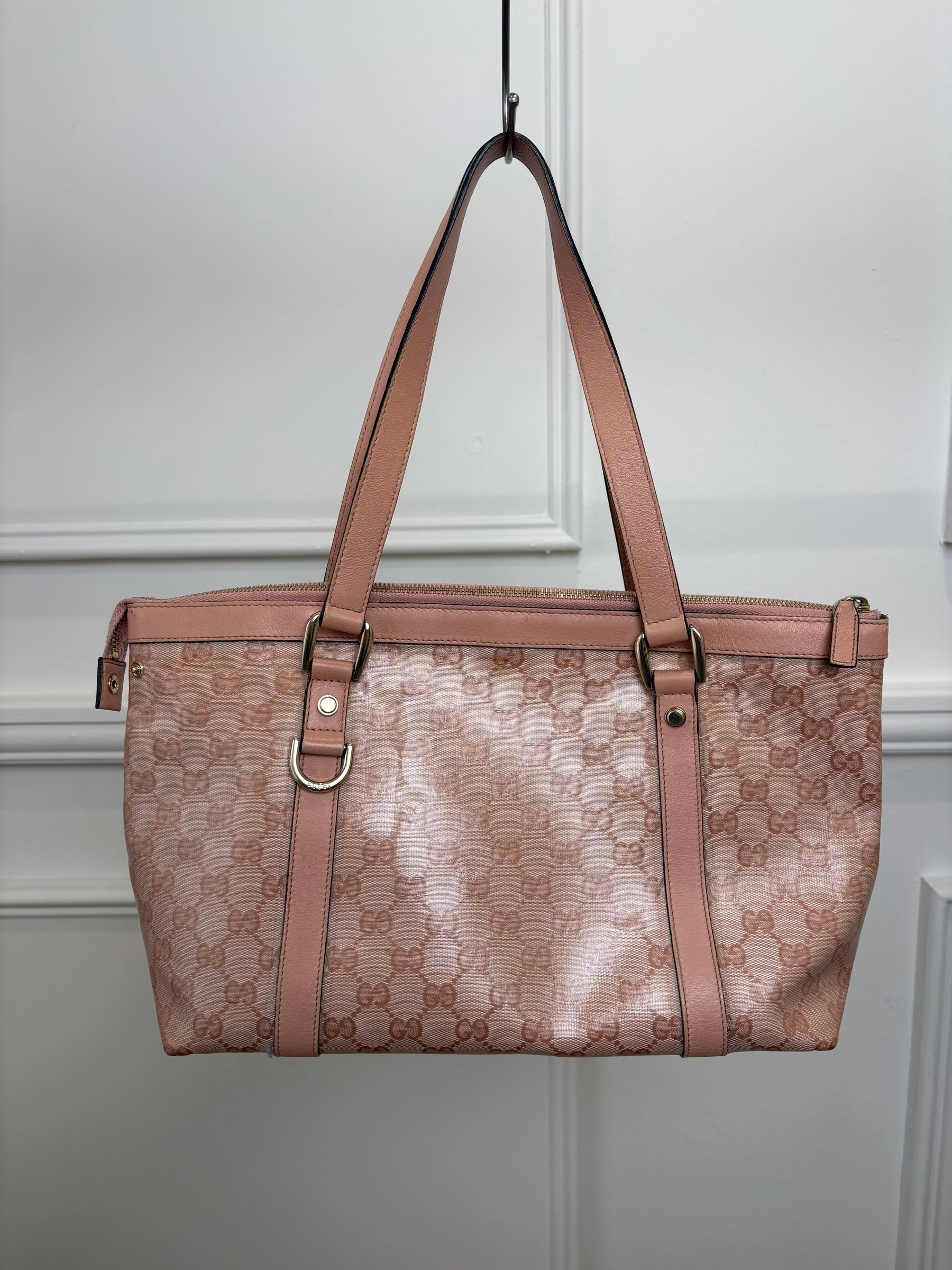 Gucci Pink Coated Canvas Monogram Medium Abbey Tote