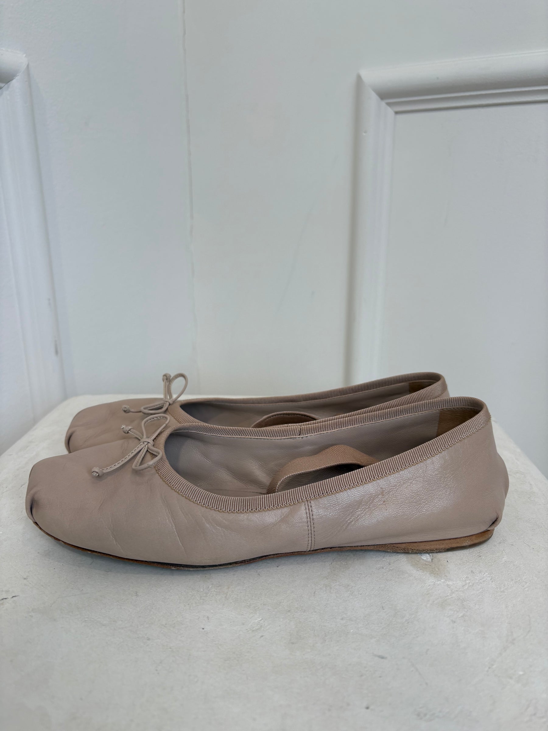 Miu Miu Blush Leather Logo Ballet Flats, 38.5