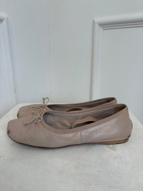 Miu Miu Blush Leather Logo Ballet Flats, 38.5