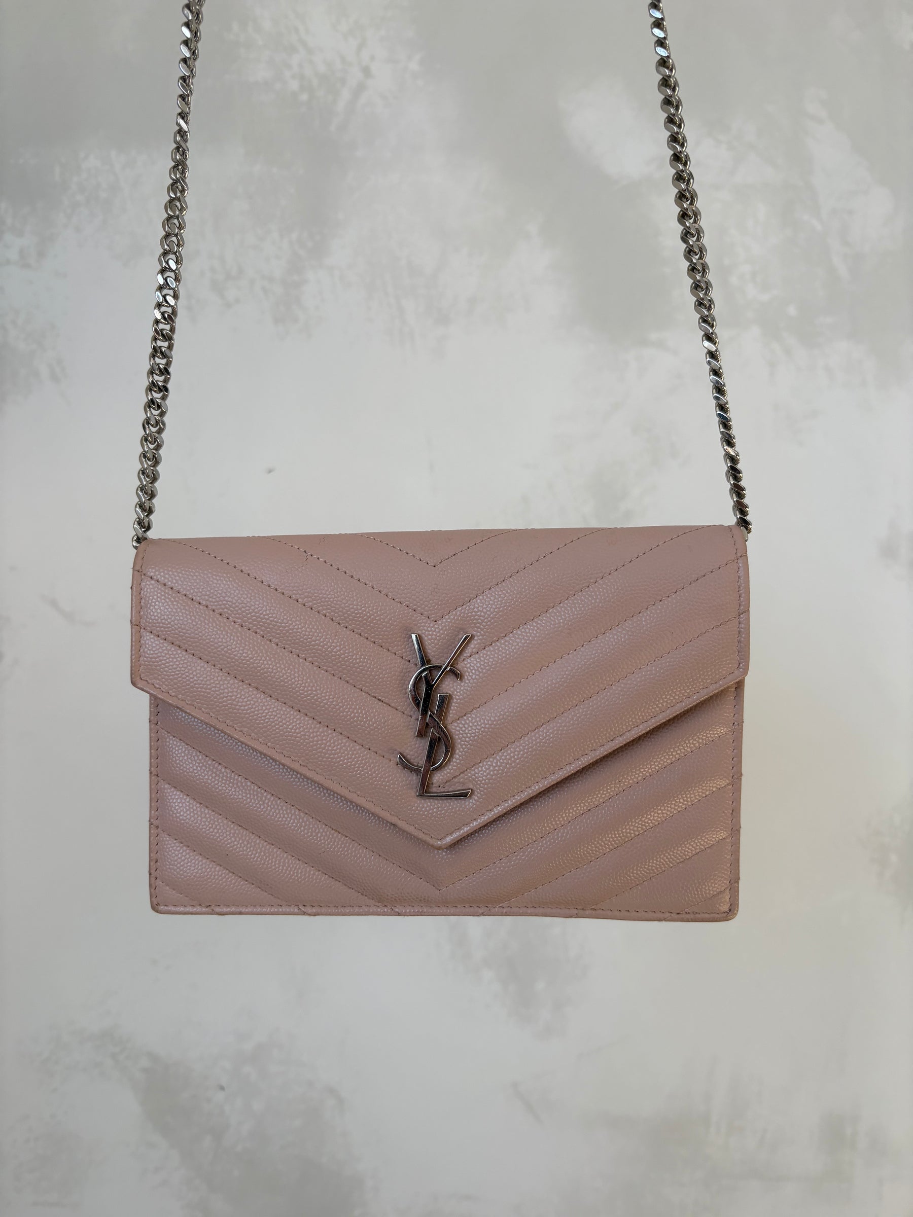 YSL Chevron WOC In Blush Silver Hardware