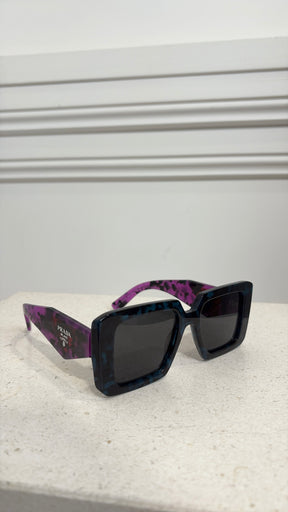 Prada Blue, Black and Purple Tortoiseshell Oversized Square Sunglasses