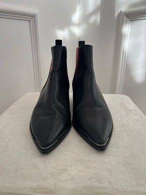 Acne Studios Black Leather and Pink Pointed Jensen Boots, 40