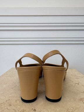 Chanel Beige Leather and Black Grosgrain Slingbacks, 36C