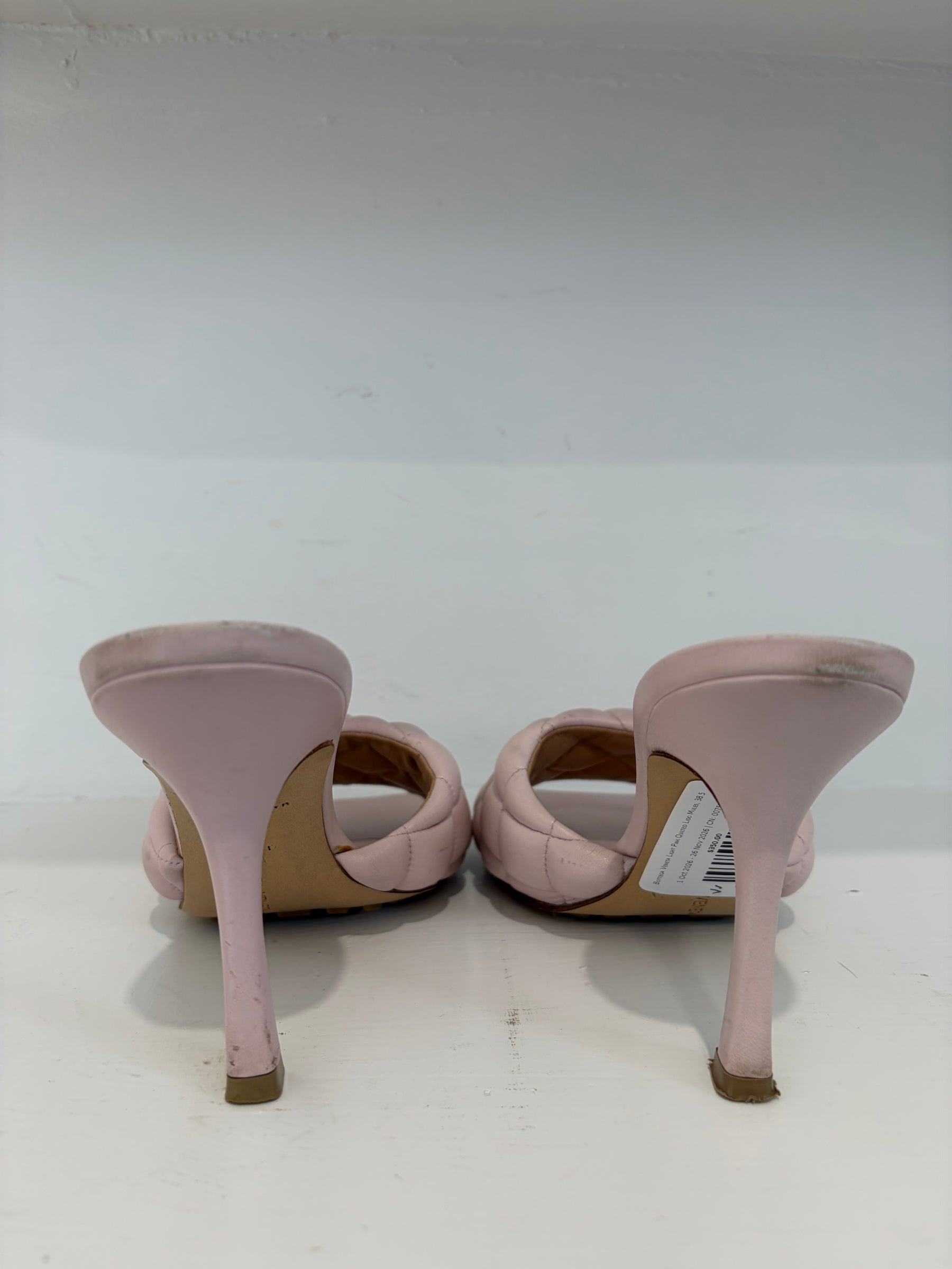Bottega Veneta Light Pink Quilted Lido Mules, 38.5