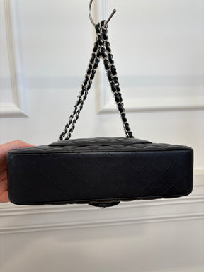 Chanel Black Lambskin Leather Medium Classic Flap with Silver Hardware