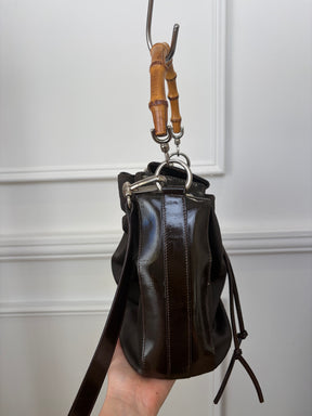 Gucci Vintage Bamboo Nylong Leather Bucket Bag, 8 AU