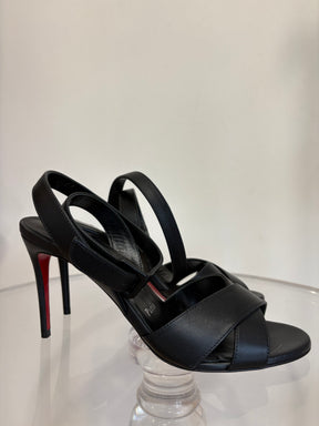 Christian Louboutin Black Leather Mariza Ankle Strap Heels, 37.5