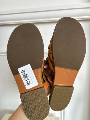 Mansur Gavriel Tan Woven Leather Sandals, 36