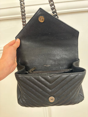 Saint Laurent Black Chevron Leather College Shoulder Bag