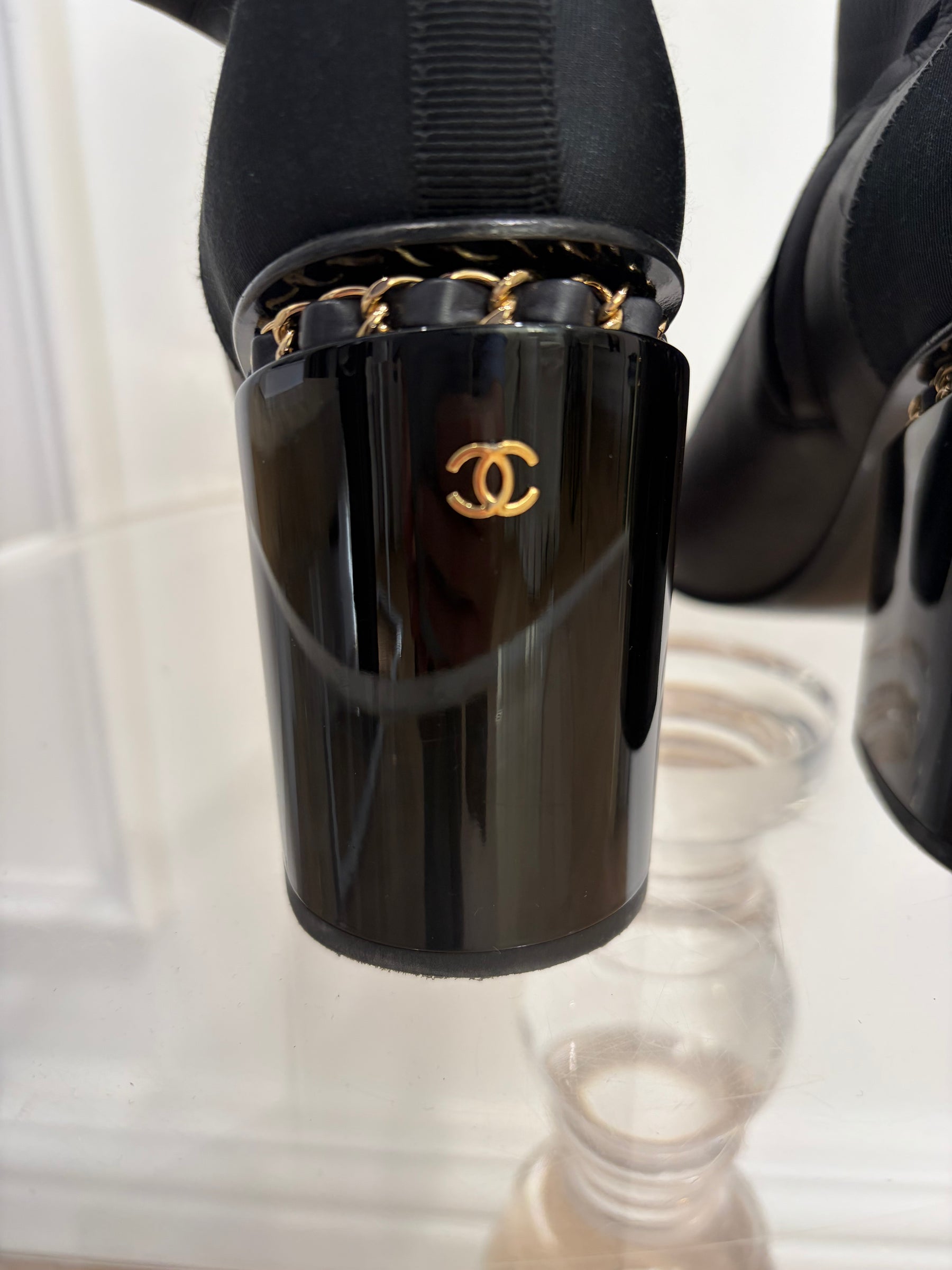 Chanel Uniform Ankle Boot Stretch Black Leather, 39C