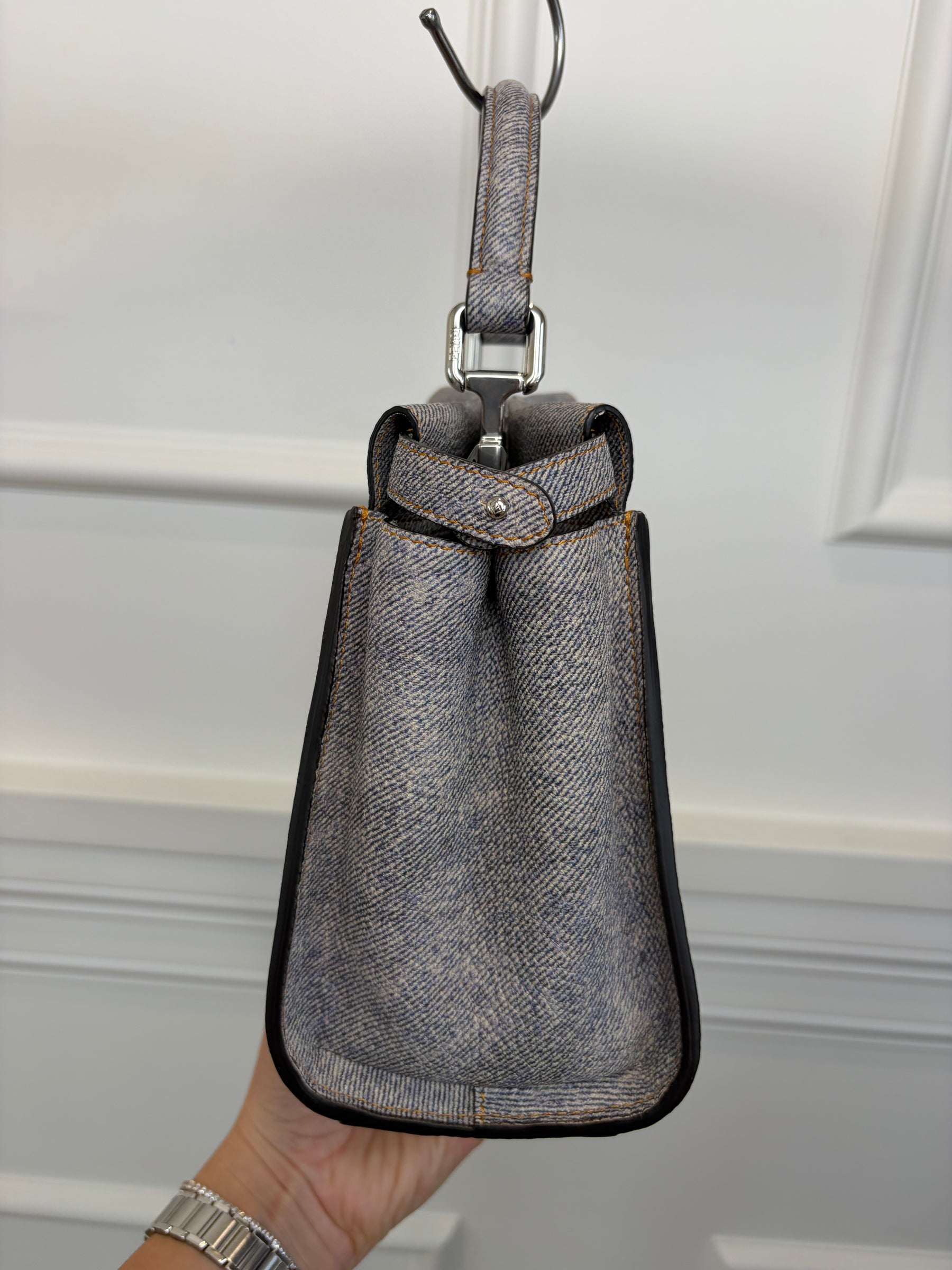 Fendi Blue Denim Effect Leather Mini Peekaboo