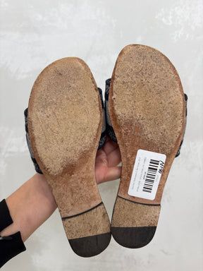 Dior Navy Embroidered D Way Slides, 35.5