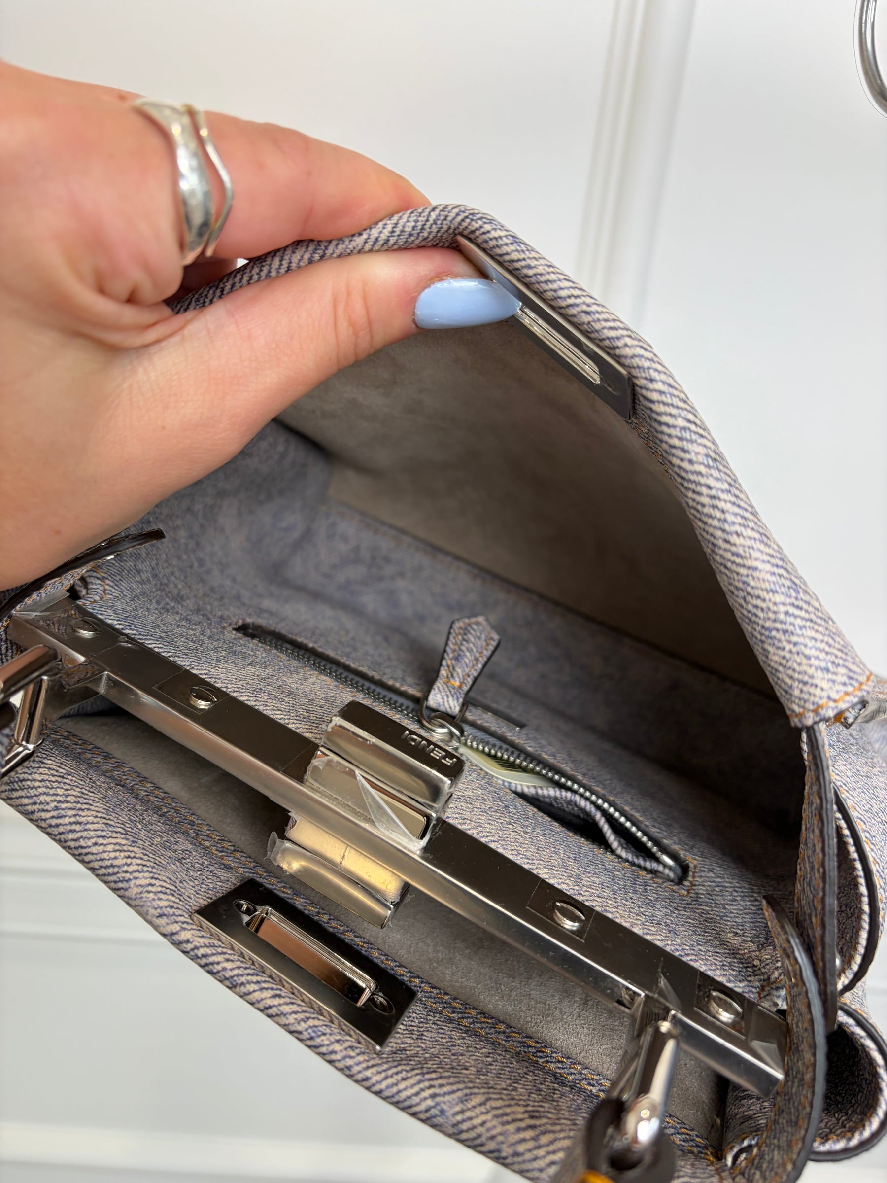 Fendi Blue Denim Effect Leather Mini Peekaboo