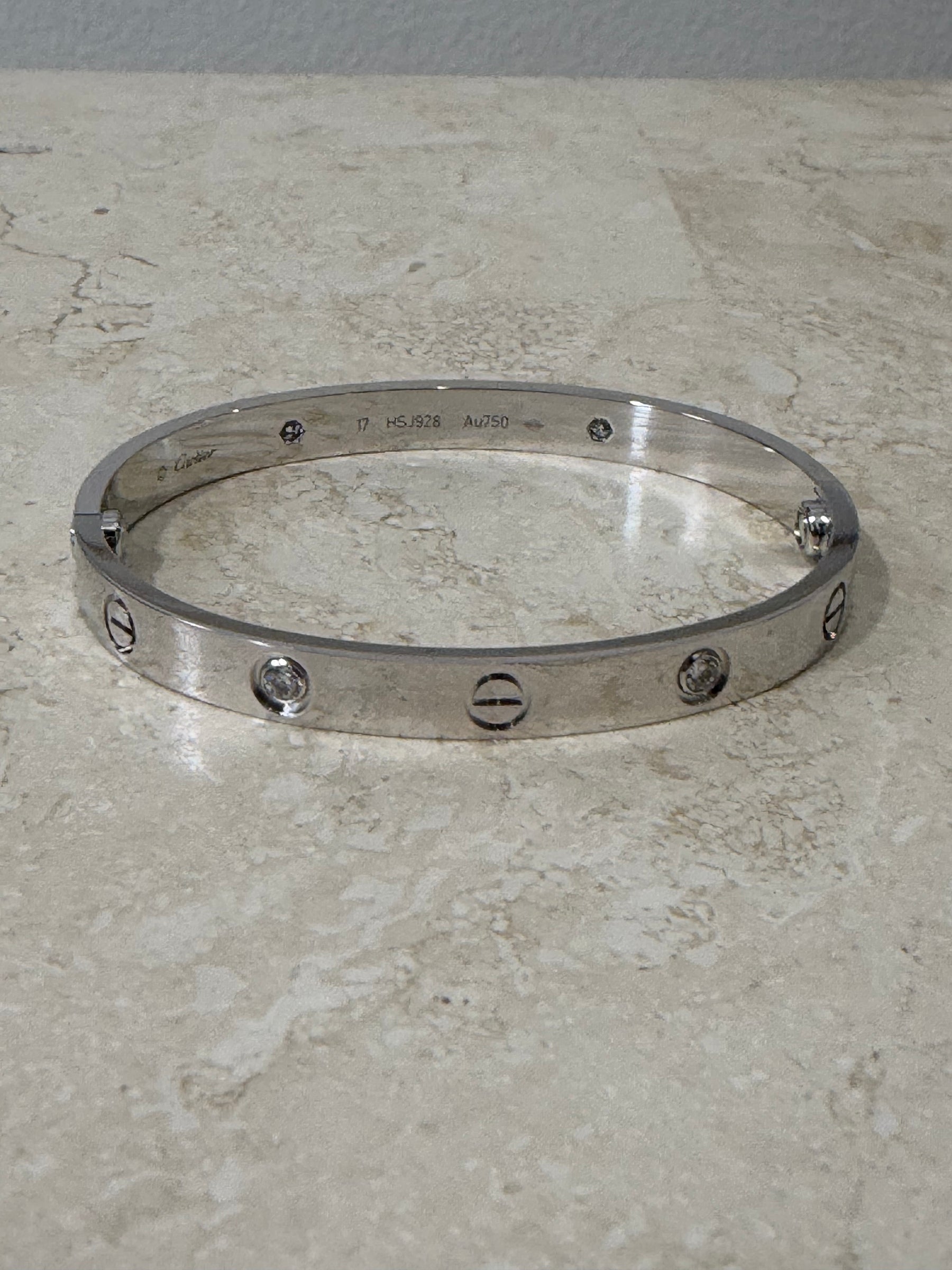 Cartier White Gold Diamond Love Bangle, 17