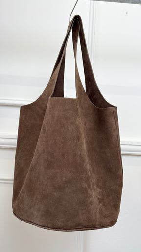 A.EMERY Taupe Suede Timms Bucket Tote