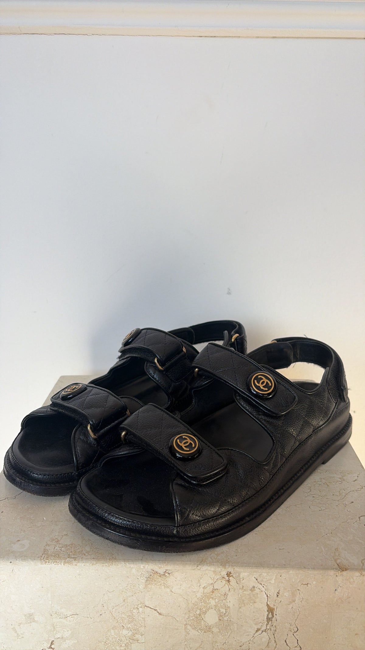Chanel Black Caviar Leather Dad Sandals, 40 C