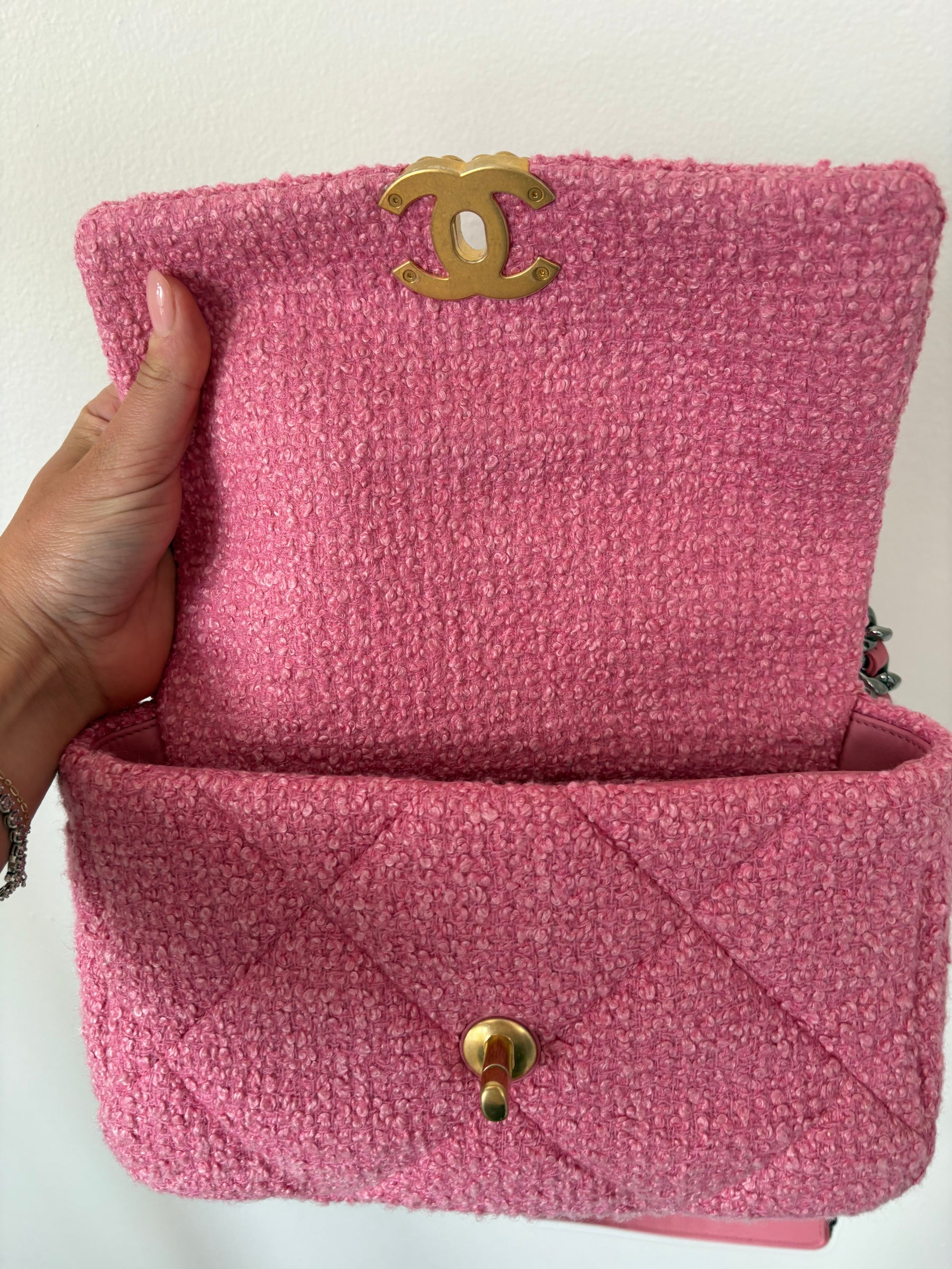Chanel Pink Tweed Boucle Small 19 Bag