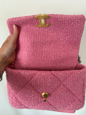 Chanel Pink Tweed Boucle Small 19 Bag
