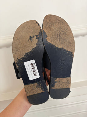 Chanel CC Navy Slingback Sandals, 37