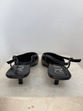 Gucci Navy and Beige Monogram Slingbacks, 38
