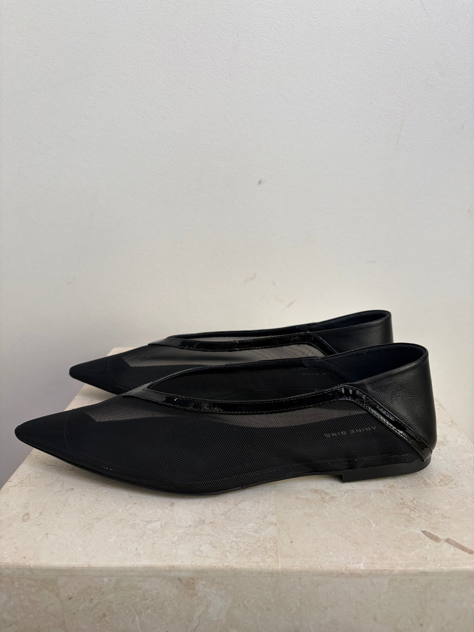 Anine Bing Black Mesh Pointed Flats, 37