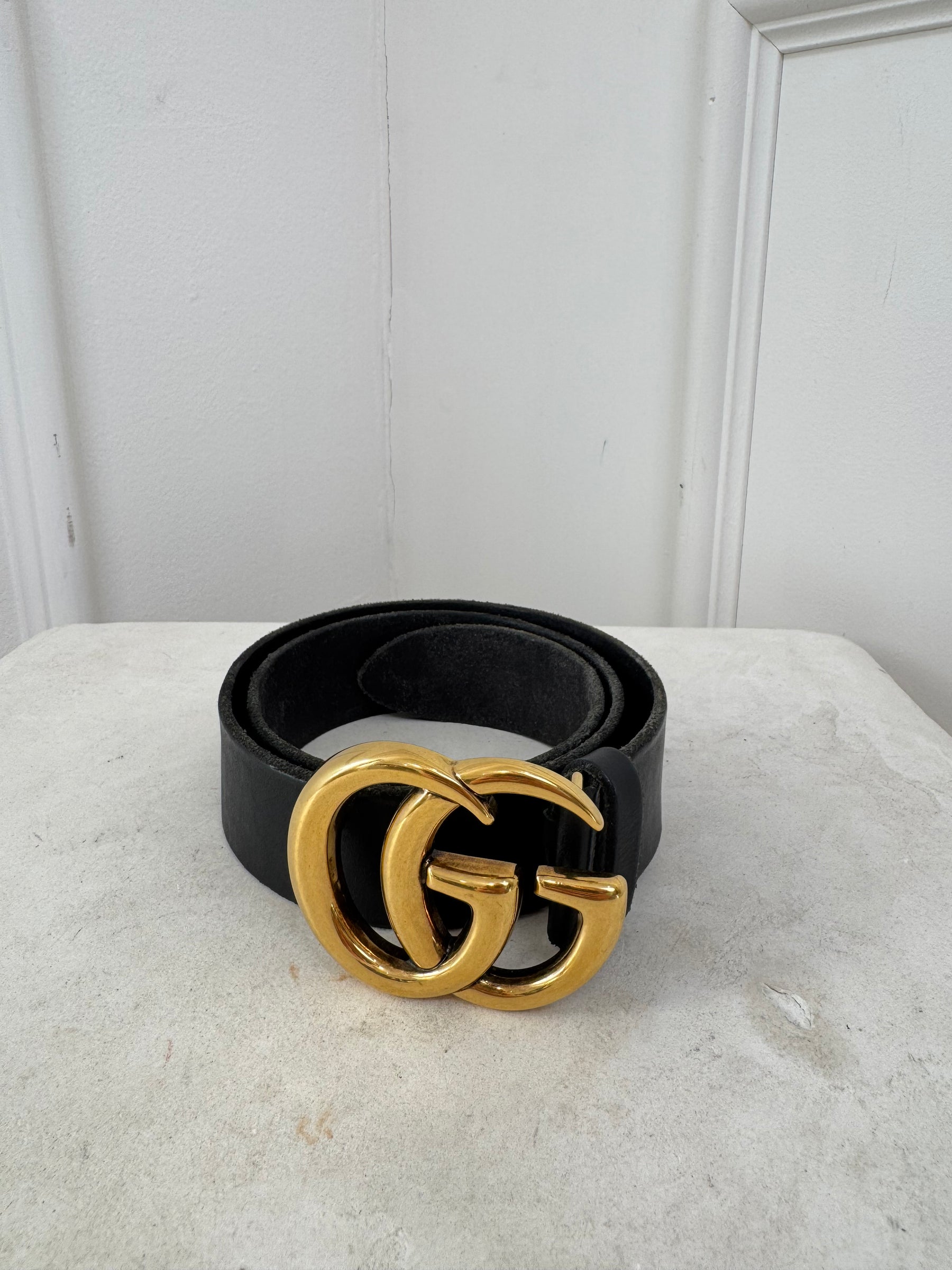 Gucci Black Leather GG Marmont Belt, 80