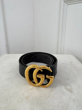 Gucci Black Leather GG Marmont Belt, 80