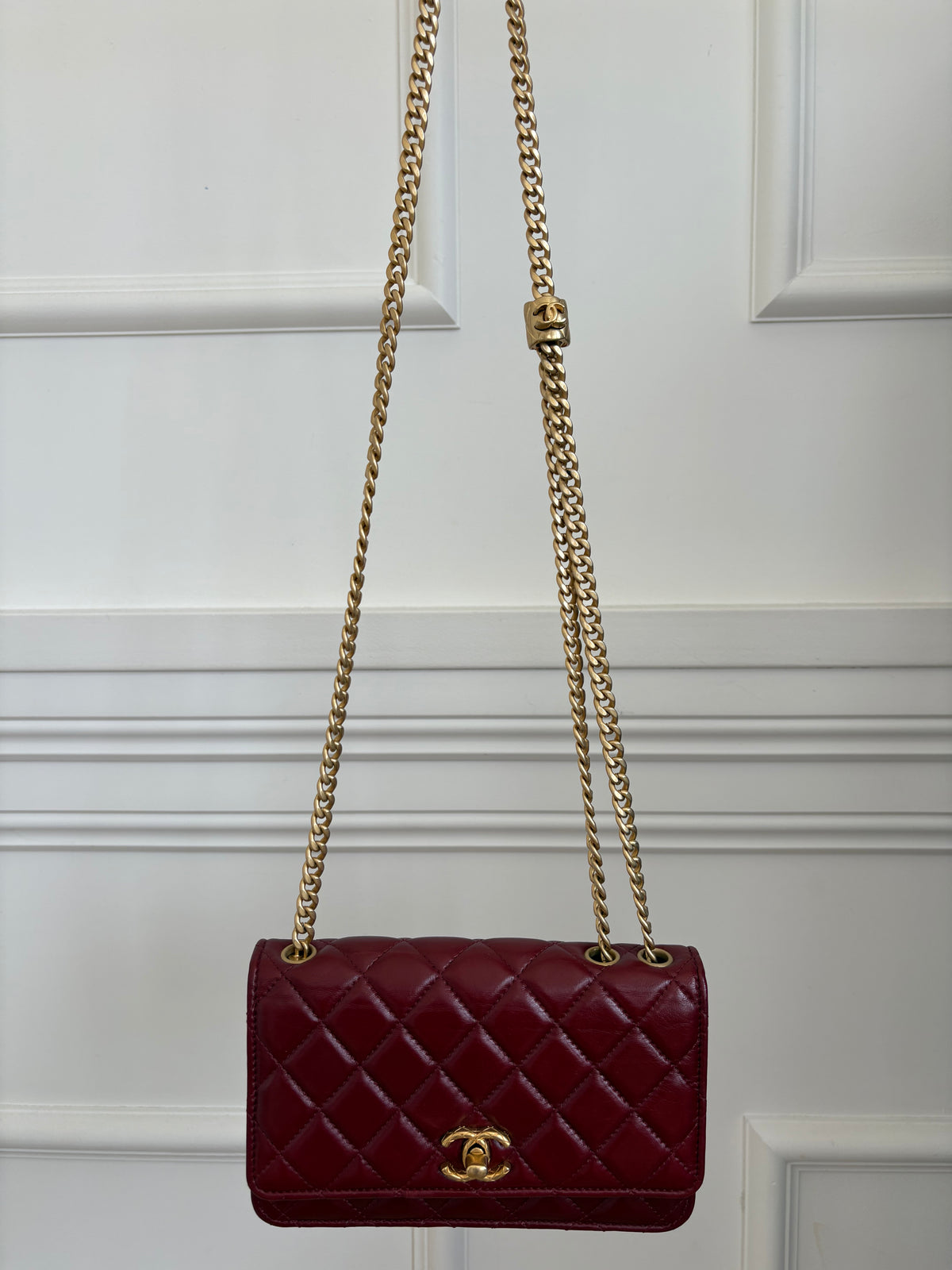 Chanel Dark Red Lambskin WOC Gold Tone Hardware