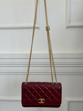 Chanel Dark Red Lambskin WOC Gold Tone Hardware