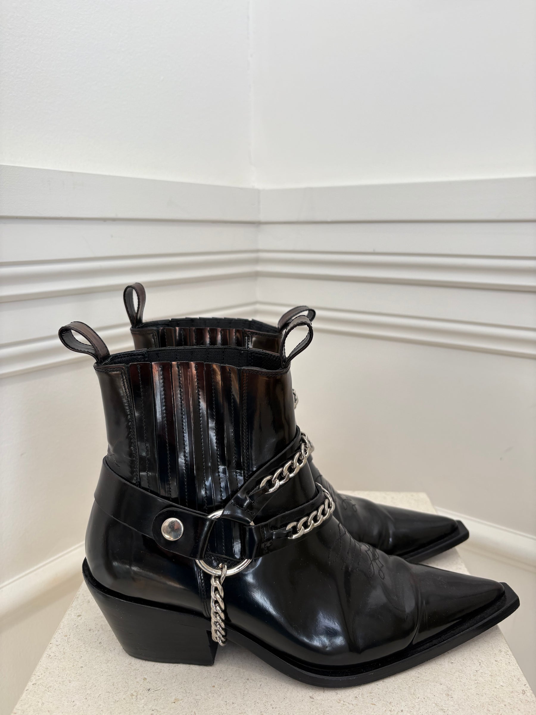Anine Bing Black Ankle Boots With Chain Detail, 39