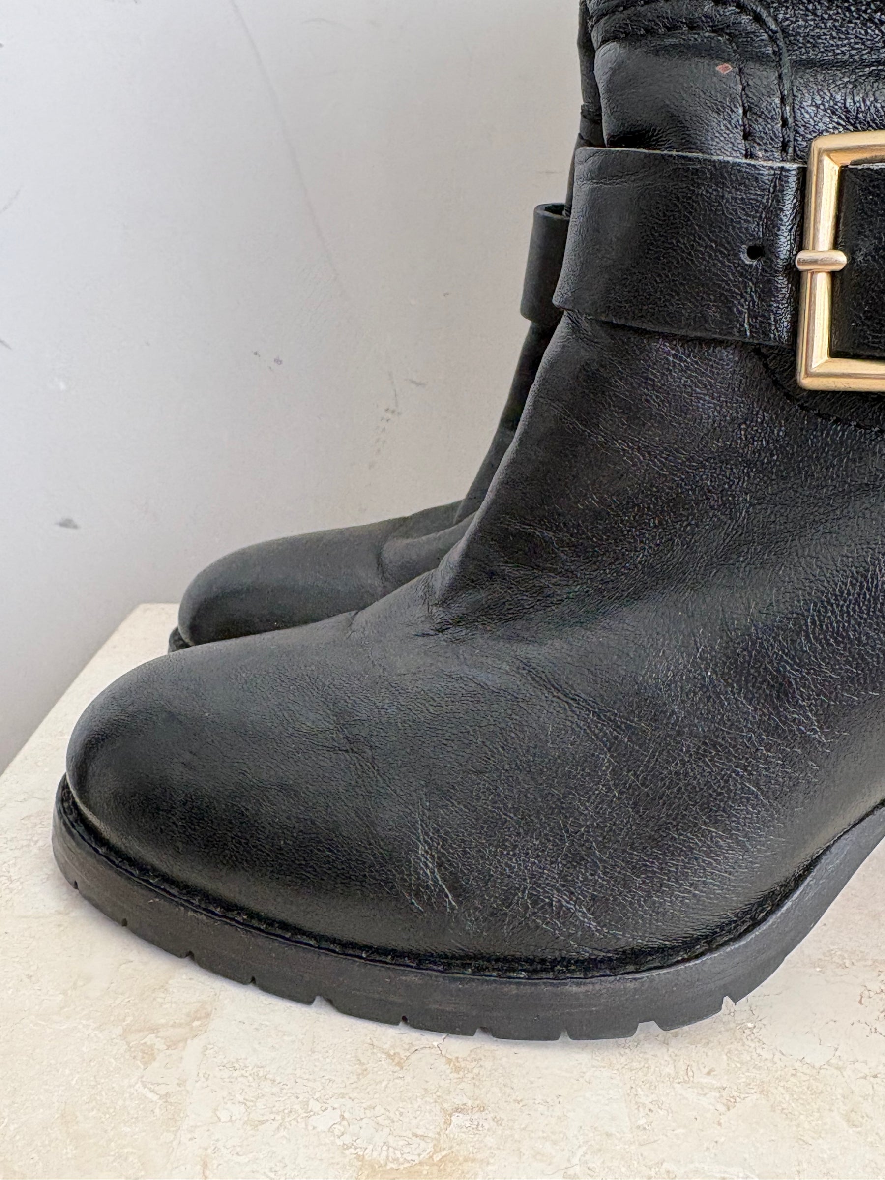Jimmy Choo Black Leather Heeled Buckle Boots, 38.5