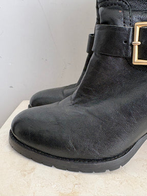Jimmy Choo Black Leather Heeled Buckle Boots, 38.5