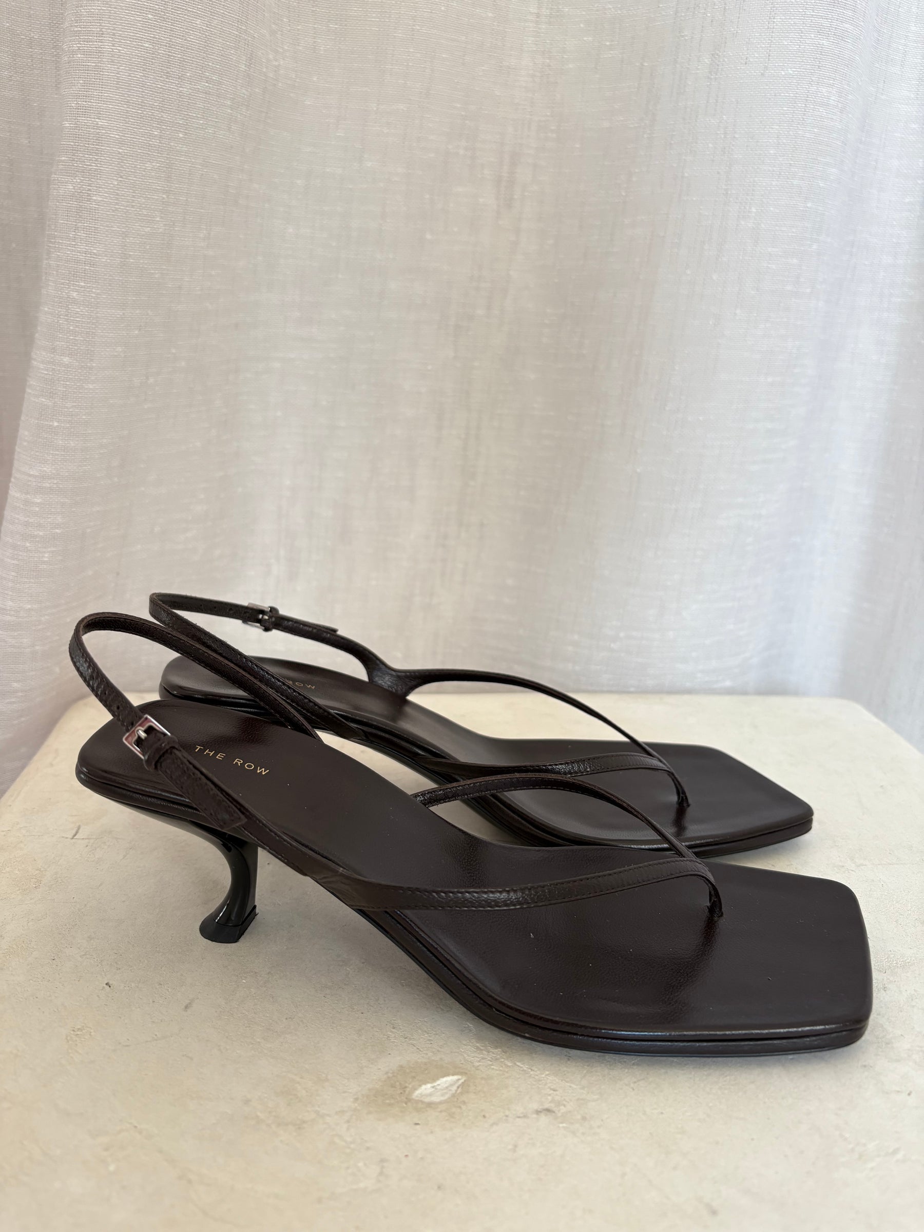 The Row Chocolate Leather Constance Heeled Sandal, 38