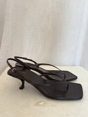 The Row Chocolate Leather Constance Heeled Sandal, 38