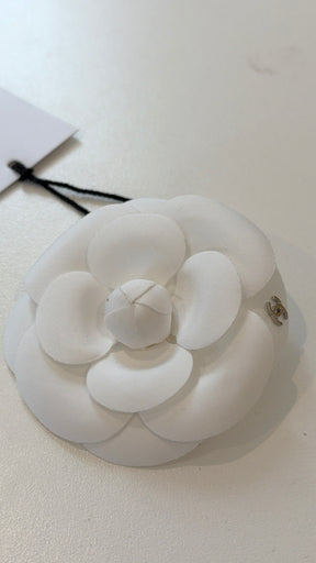 Chanel Uniform White Fabric Camelia Brooch