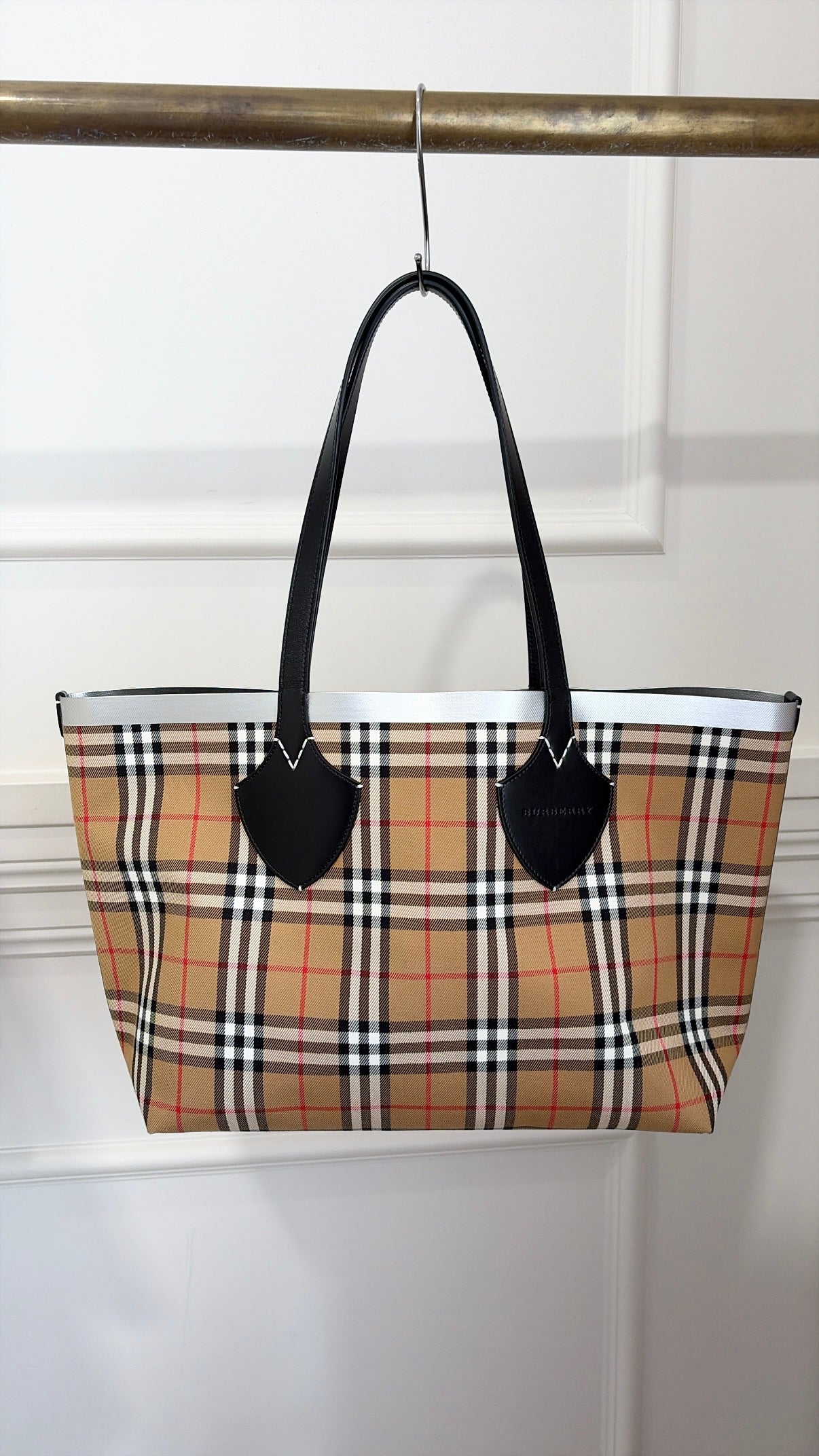 Burberry Beige Canvas Giant Check Tote