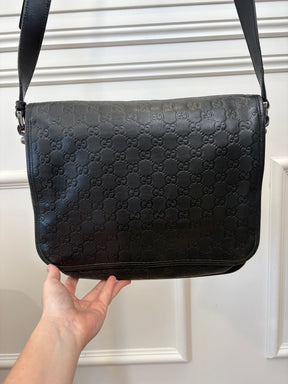 Gucci Black Monogram Embossed Leather Satchel Bag