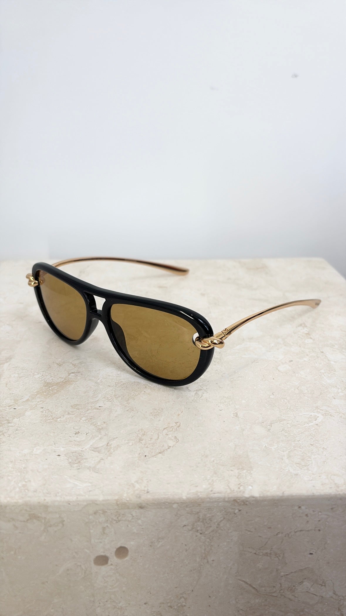 Bottega Veneta Black Frame Yellow Lens Knot Arm Sunglasses