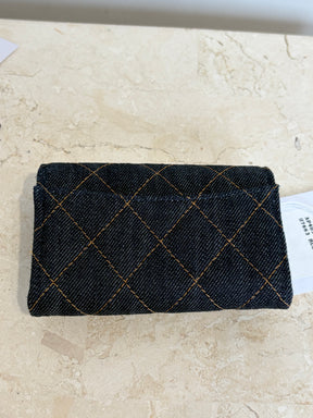 Chanel Indigo Denim Quilted Card Wallet
