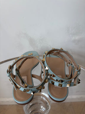 Valentino Garavani Pale Blue Leather Rockstud Sandals, 37.5