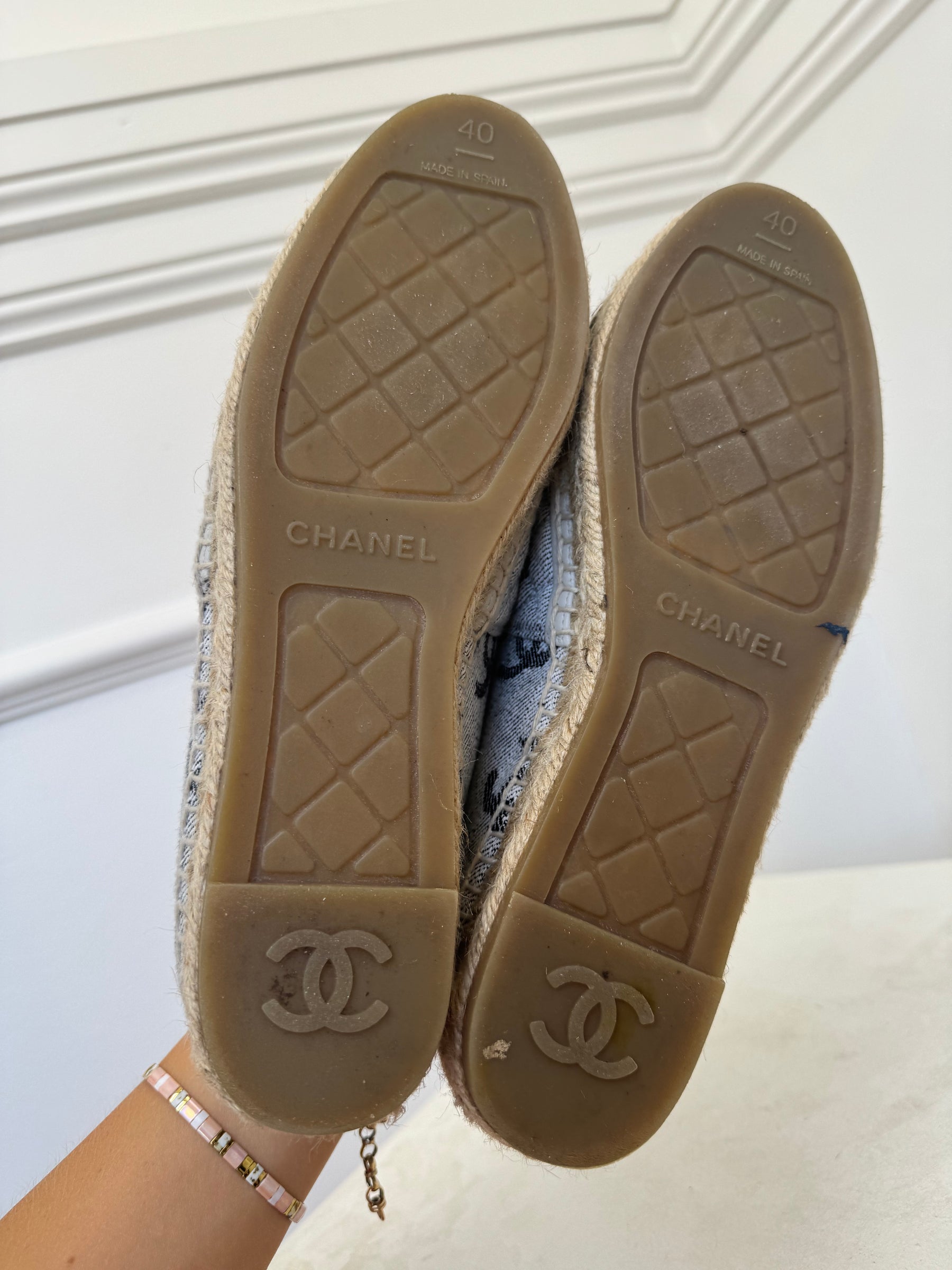 Chanel Grey and Black Canvas Logo Espadrilles, 40