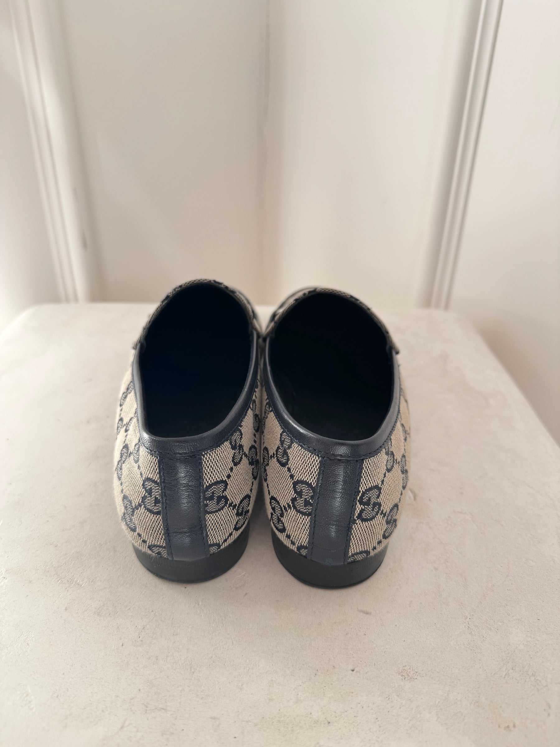 Gucci Blue and Beige Monogram Jordaan Loafer, 38