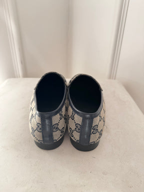 Gucci Blue and Beige Monogram Jordaan Loafer, 38