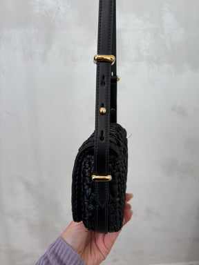 Prada Black Raffia Logo Crossbody Bag