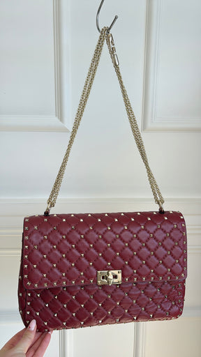 Valentino Garavani Red Leather Rockstud Chain Flap Bag